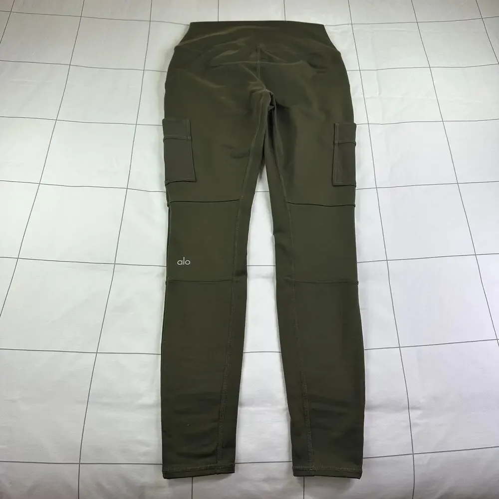 Alo Leggings Womens Small Green High Waist Cargo Utility Stretch Sculpt Gym Yoga